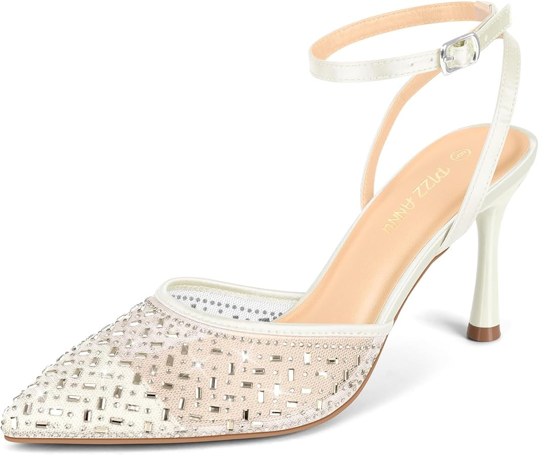 PIZZ ANNU Women's Cienna High Heels Sexy Stiletto Pumps Closed Toe Mesh Sparkly Rhinestones Ankle... | Amazon (US)