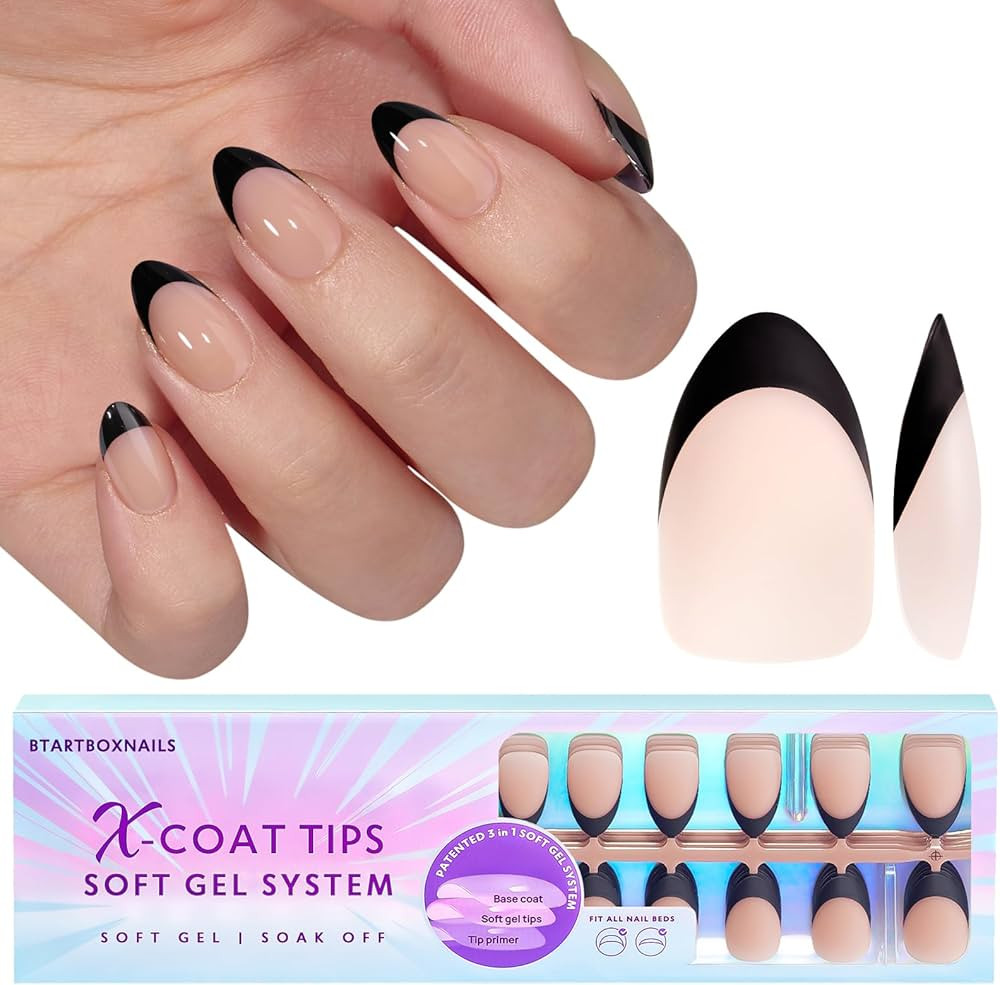 BTArtboxnails French Tip Nails Black - XCOATTIPS French Series Almond Press On Nails, Soft Gel Na... | Amazon (US)