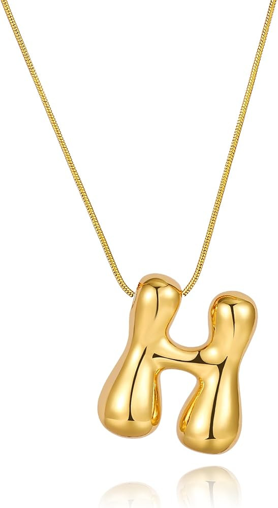 Bubble Letter Necklace Initial Necklaces for Women, Gold Balloon Letter Necklace,18K Gold Plated ... | Amazon (US)