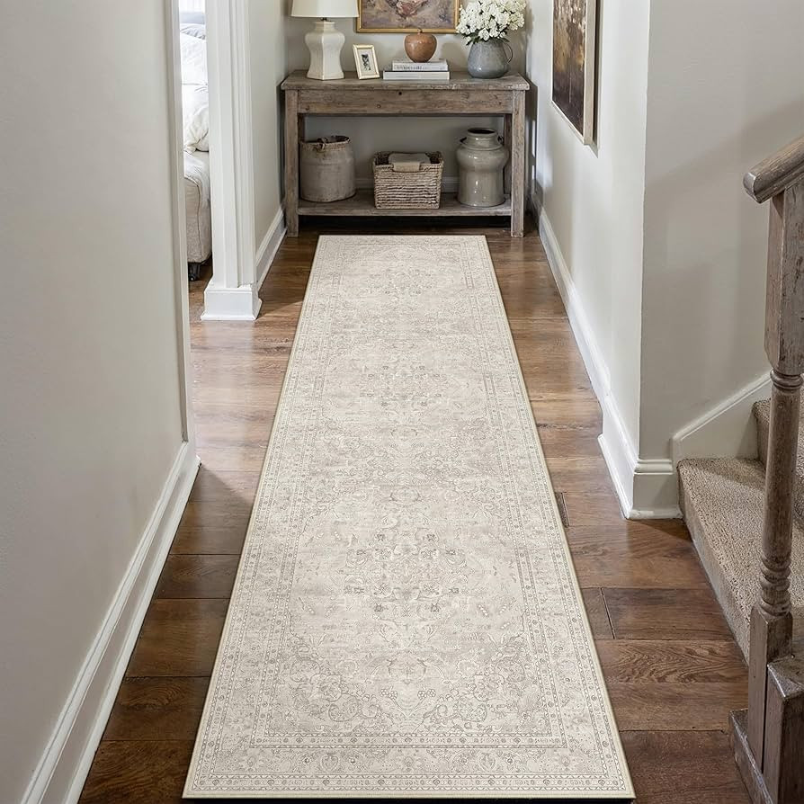 PureCozy Beige 2x8 Runner Rug Washable Vintage Long Carpet for Hallway Kitchen Soft Retro Floral ... | Amazon (US)