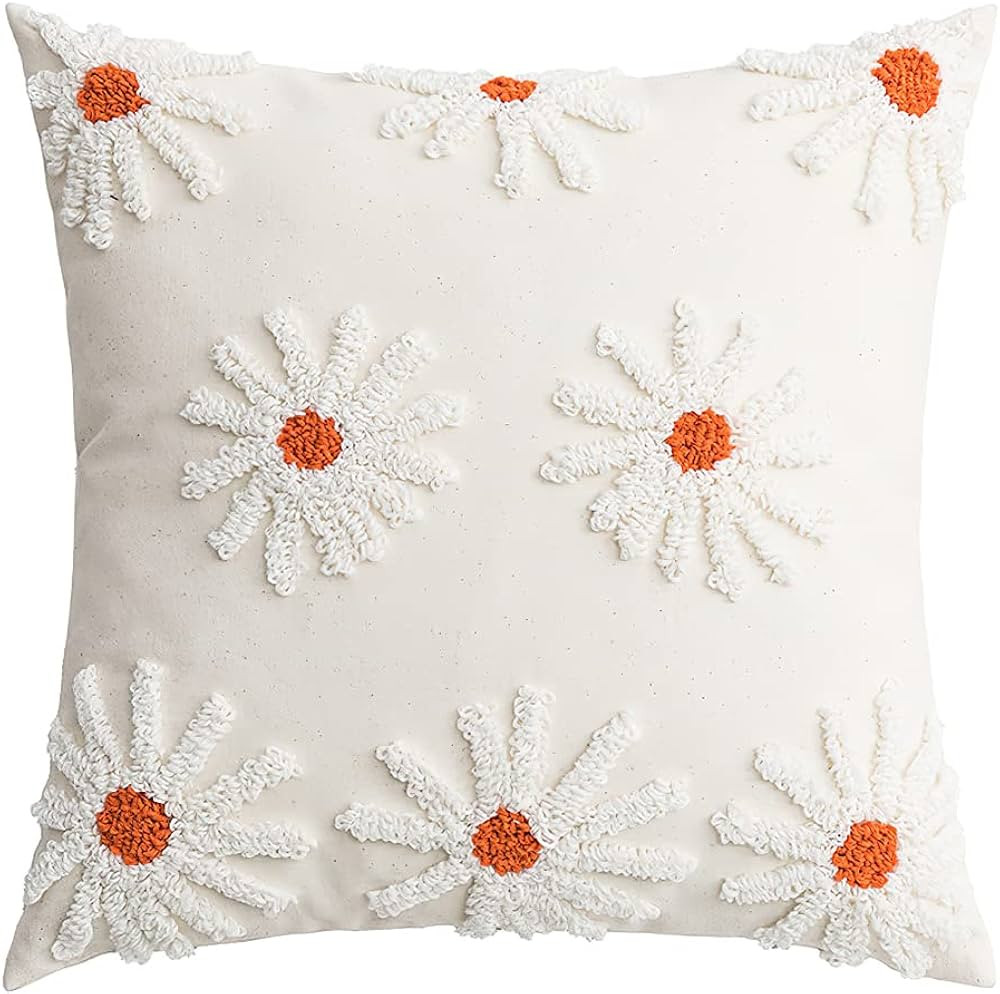 vctops Boho Daisy Tufted Throw Pillow Cover Floral Pattern Decorative Pillow Covers Farmhouse Tri... | Amazon (US)