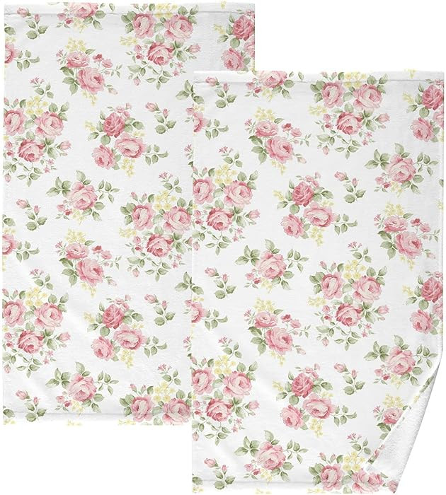 senya Towels Cotton Hand Towels Pack of 2, Pink Rose Flower Floral Ultra Soft Highly Absorbent To... | Amazon (US)