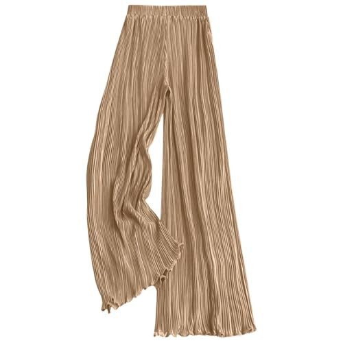 Satin Pants for Women Dressy Flowy Palazzo Plisse Silk Pants Wide Leg Pleated Casual Trousers | Amazon (US)