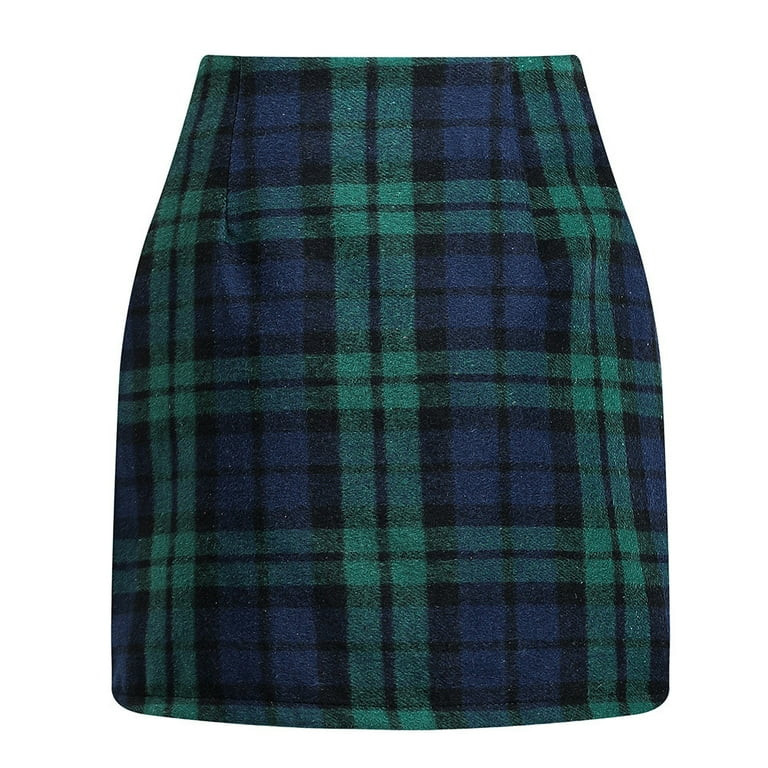 Cxenplz Mini Skirt for Womens Flannel Plaid High Waist Skirt Bodycon Pencil Wool Mini Skirts Casu... | Walmart (US)