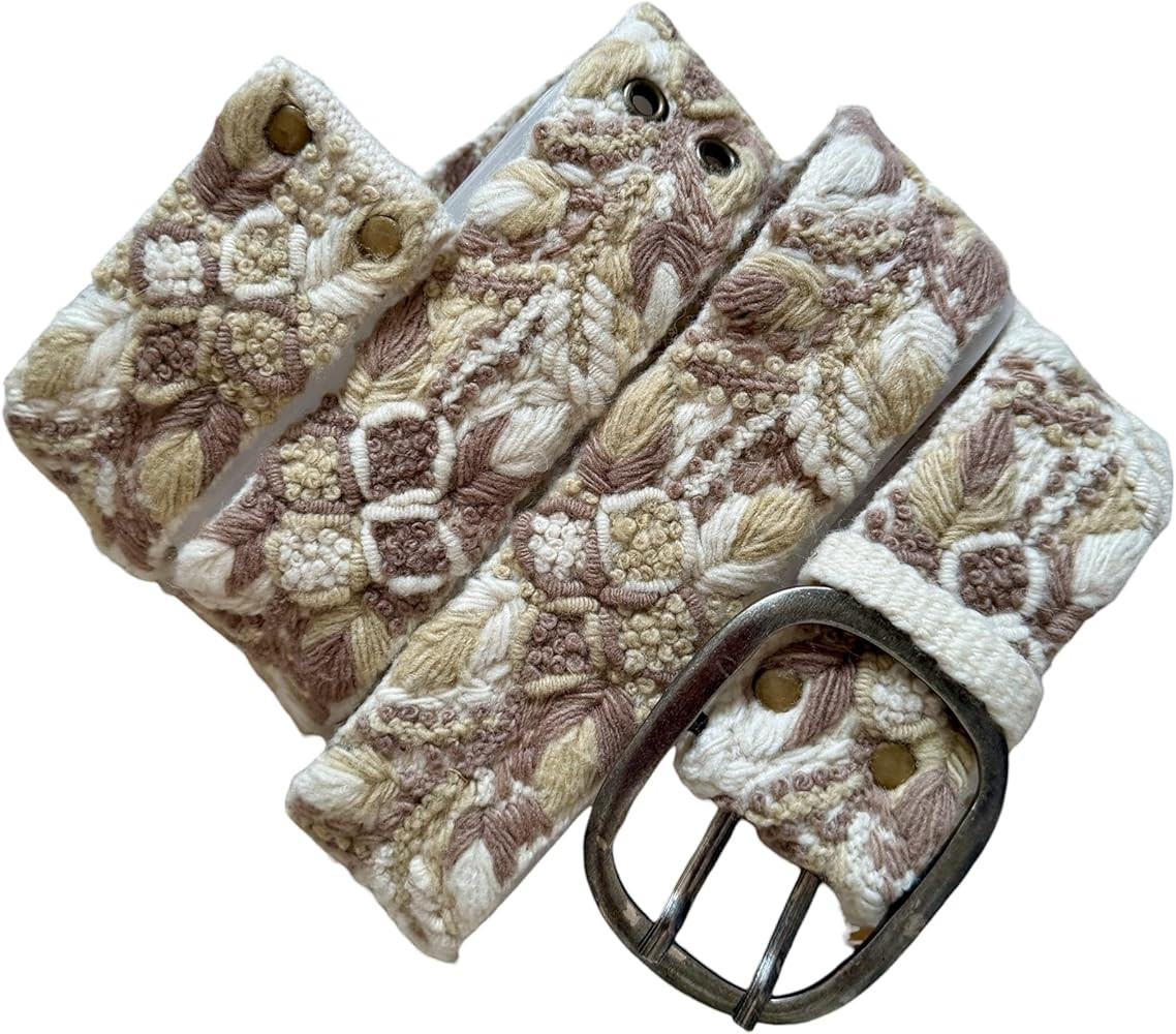 Peruvian Embroidered Flower Wool Belt, Hand Embroidered - Sandstone Meadow | Amazon (US)