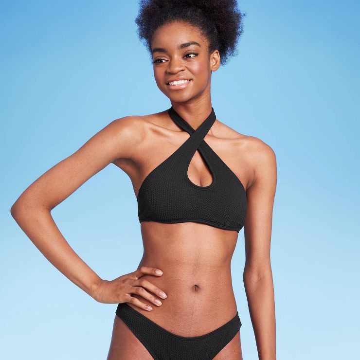 Women's Cross Front Pucker Textured Halter Bikini Top - Wild Fable™ | Target