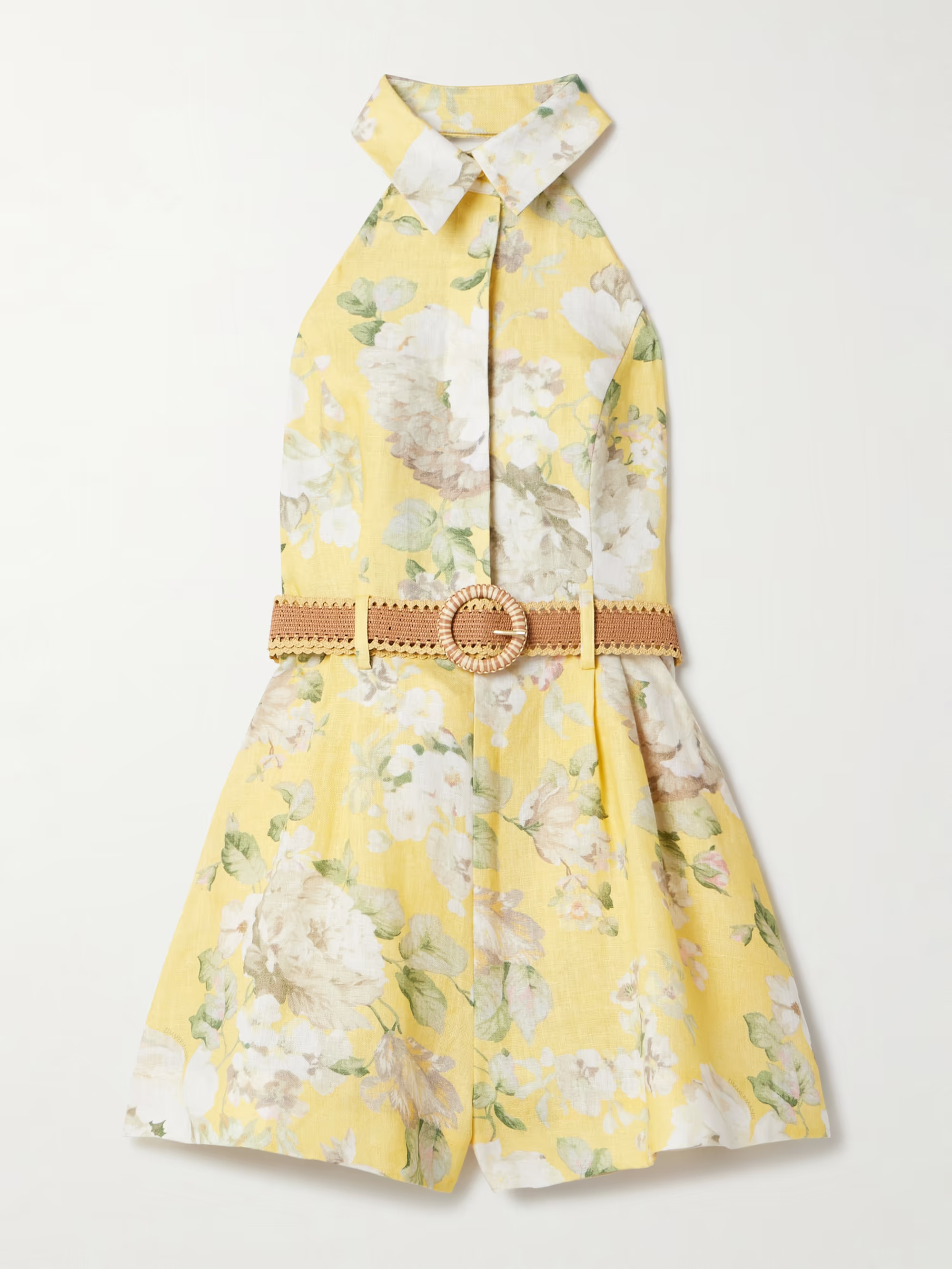 Acacia belted floral-print linen halterneck playsuit | NET-A-PORTER APAC