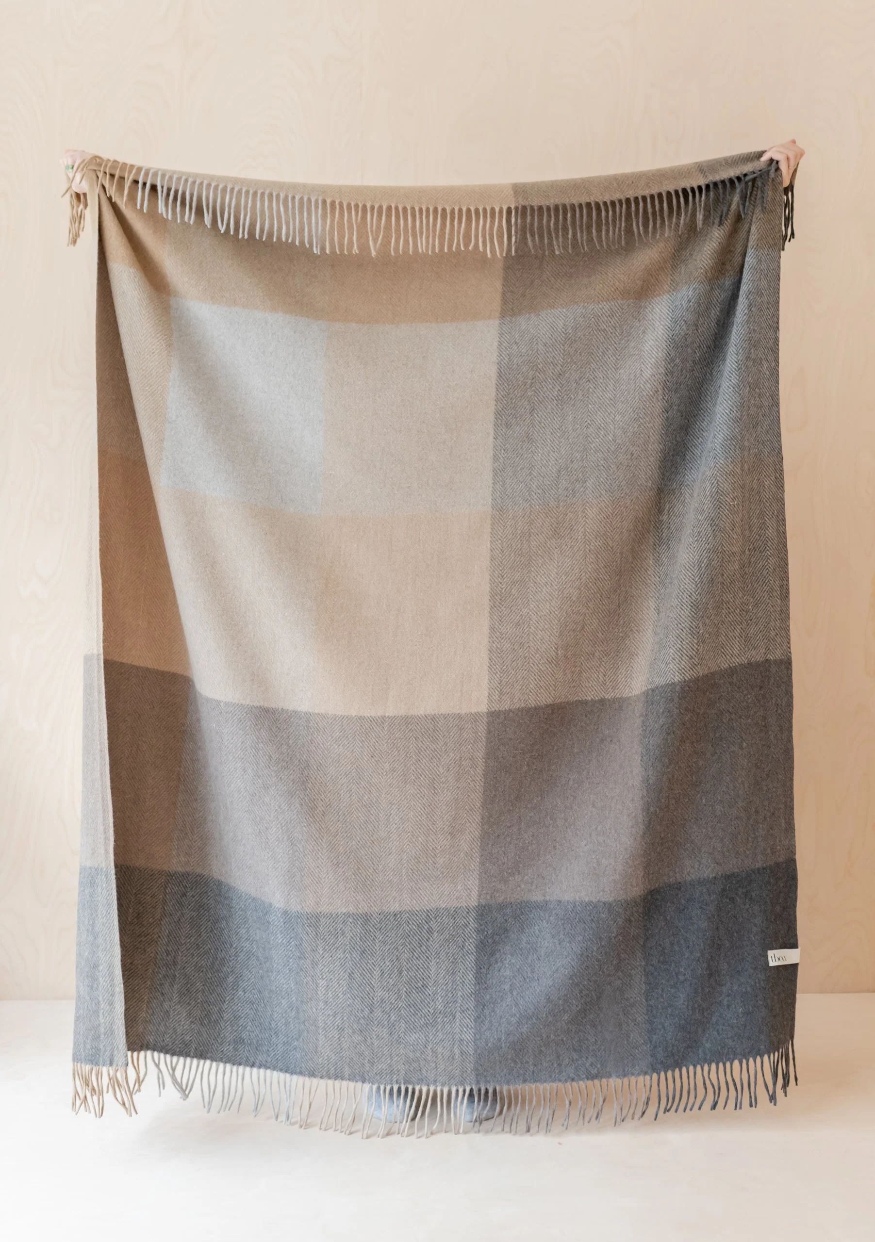 Recycled Wool Blanket in Natural Herringbone Block Check | The Tartan Blanket Co.