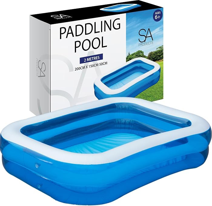 SA Products Paddling Pool 2M Inflatable Swimming Pool, Large PVC Rectangular Family Garden Pool f... | Amazon (UK)