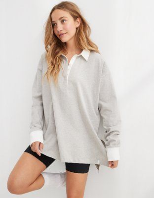 Aerie Long Sleeve Oversized Polo | American Eagle Outfitters (US & CA)