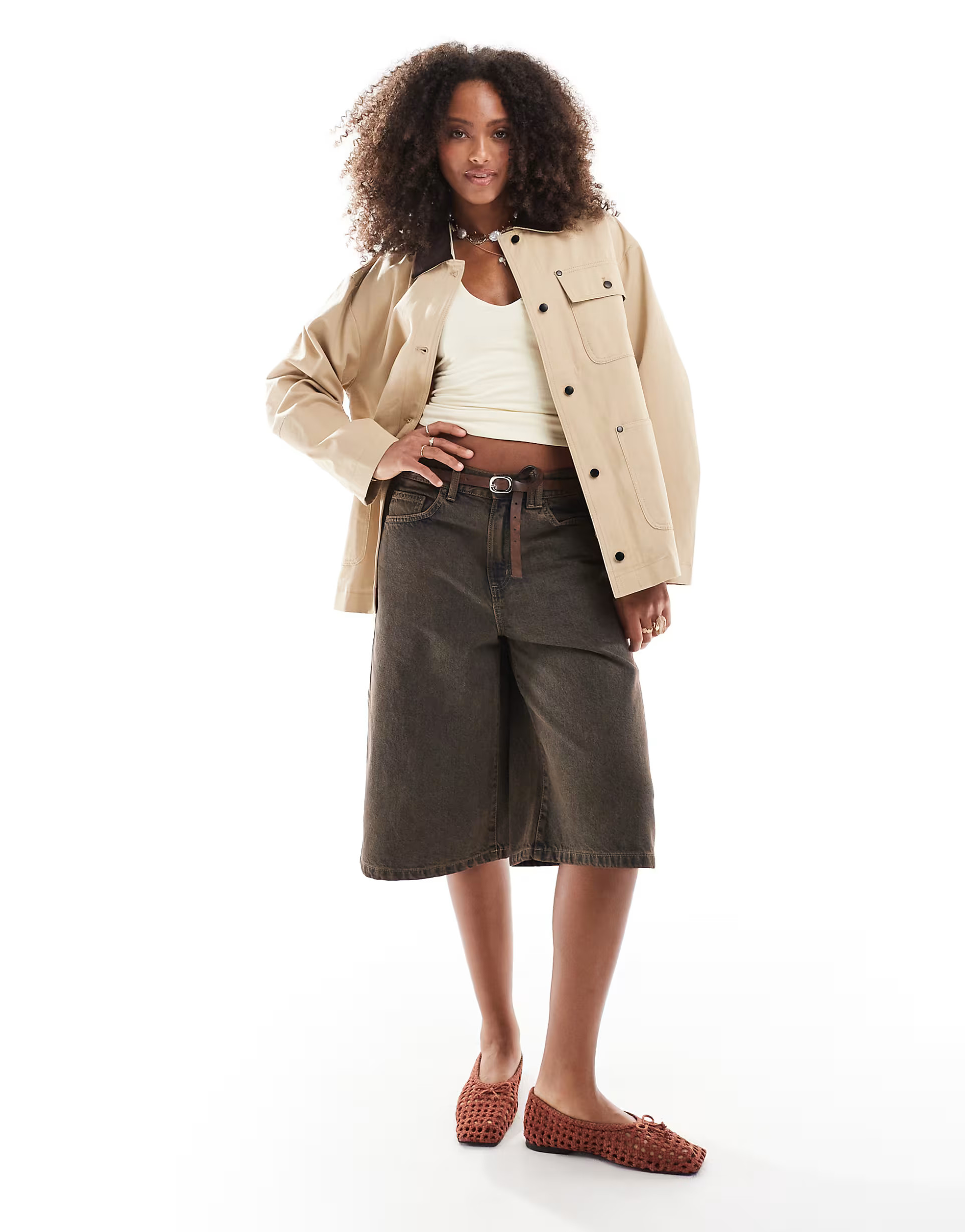 ASOS DESIGN clean cord collar barn jacket in stone | ASOS (Global)