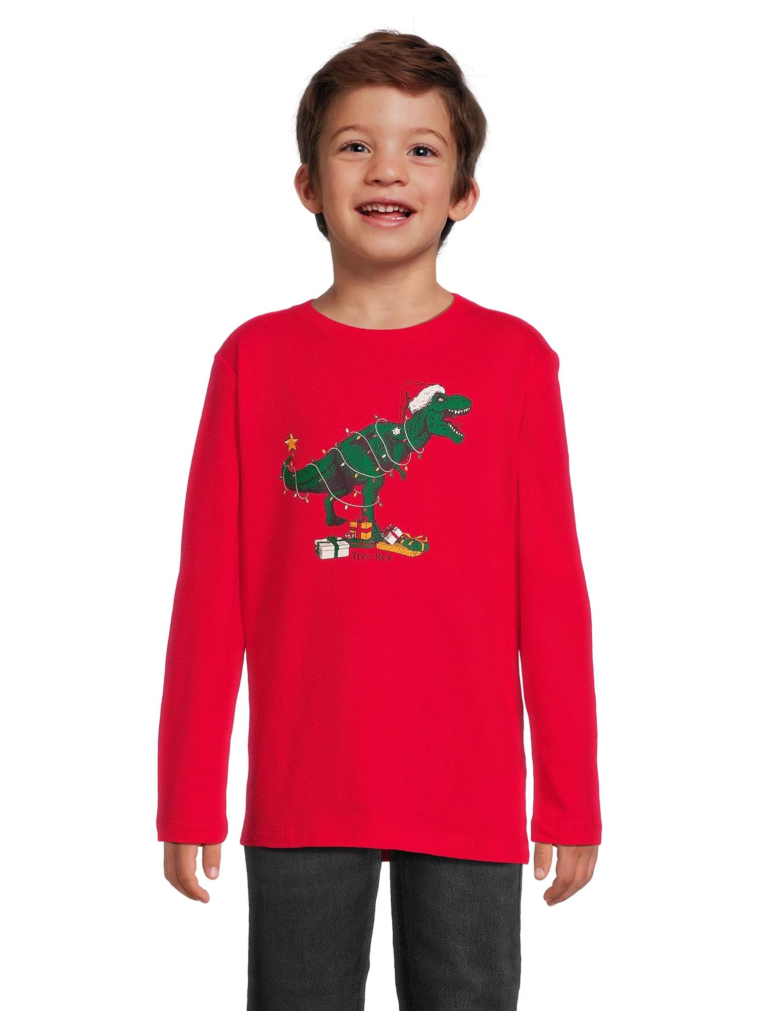 Holiday Time Boys Long Sleeve Christmas Graphic Tee Shirt, Sizes 4-18 & Husky | Walmart (US)