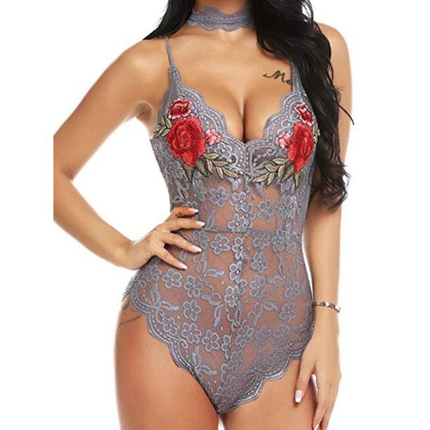 Women's V Neck Lace Sleepwear Babydoll Lingerie Jumpsuit Sexy Nightwear - Walmart.com | Walmart (US)