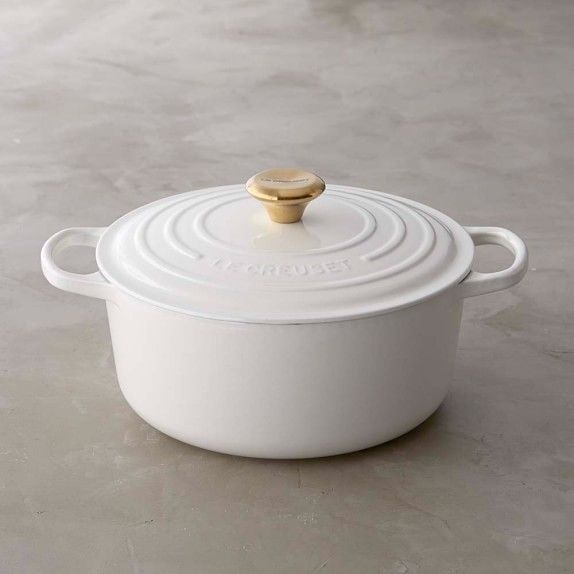 Le Creuset Signature Cast-Iron Dutch Oven with Gold Knob, 5 1/2-Qt., White | Williams-Sonoma