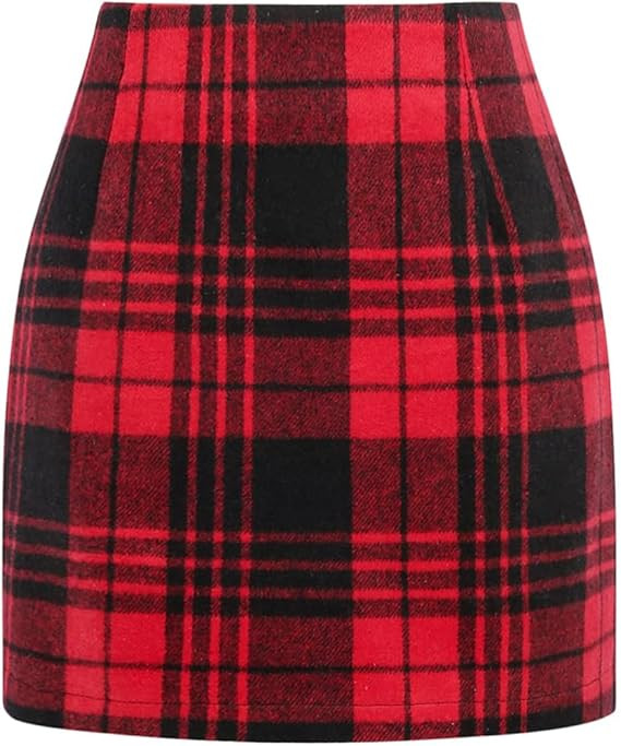 Plaid Mini Skirt for Women High Waist A line Bodycon Pencil Fall Skirts | Amazon (US)