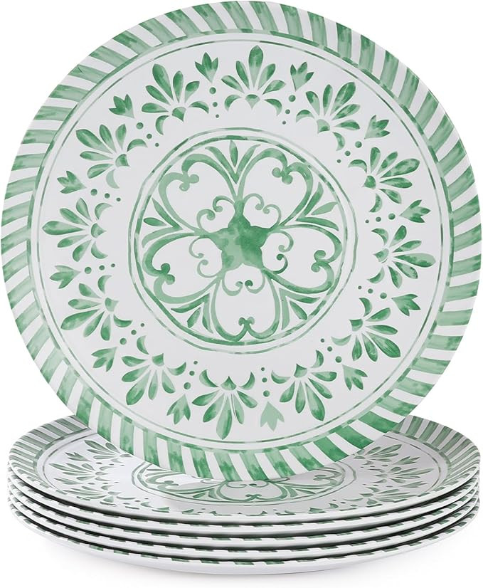 Melamine Dinner Plate, 10.75 Inch Plates Set, 6pcs Dishes Sets,Outdoor Plates with Embossed Desig... | Amazon (US)