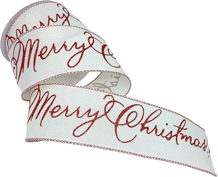 Morex Ribbon Wired Taffeta Merry Christmas Greeting Ribbon, 2.5 inch by 10 Yards, Red/White | Amazon (US)