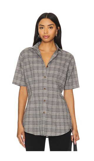 Plaid Tailored Shirt in Grey Plaid | Revolve Clothing (Global)
