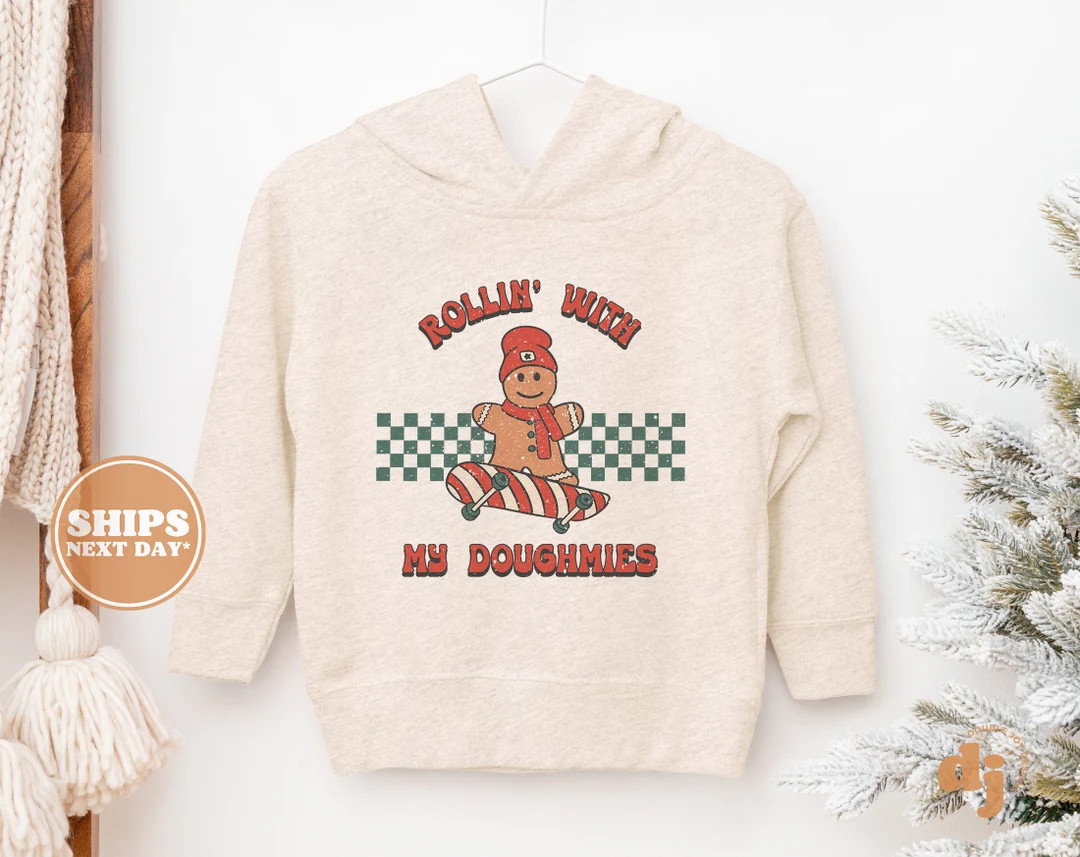 Toddler Christmas Shirt - Rollin with My Doughmies Kids Christmas Sweatshirt - Holiday Natural In... | Etsy (US)