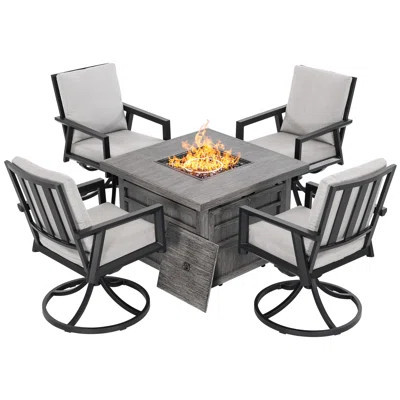 5-piece Outdoor Fire Pit Set With Swivel Dining Chairs, Zippered Cushions, 35in Propane Gas Fire Pit Table With Removable Lid 50,000 Btu And Glass Bea | Wayfair North America