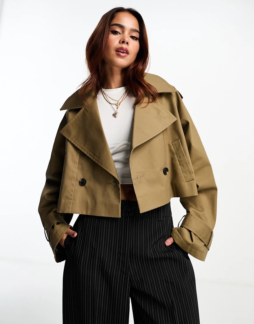 ASOS DESIGN cropped trench coat in olive-Green | ASOS (Global)