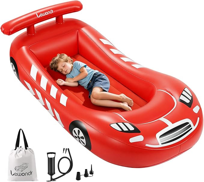 Lewondr Inflatable Kids Bed, Racecar Toddler Air Mattress with Safety Bumpers, Toddler Blow up Ma... | Amazon (US)
