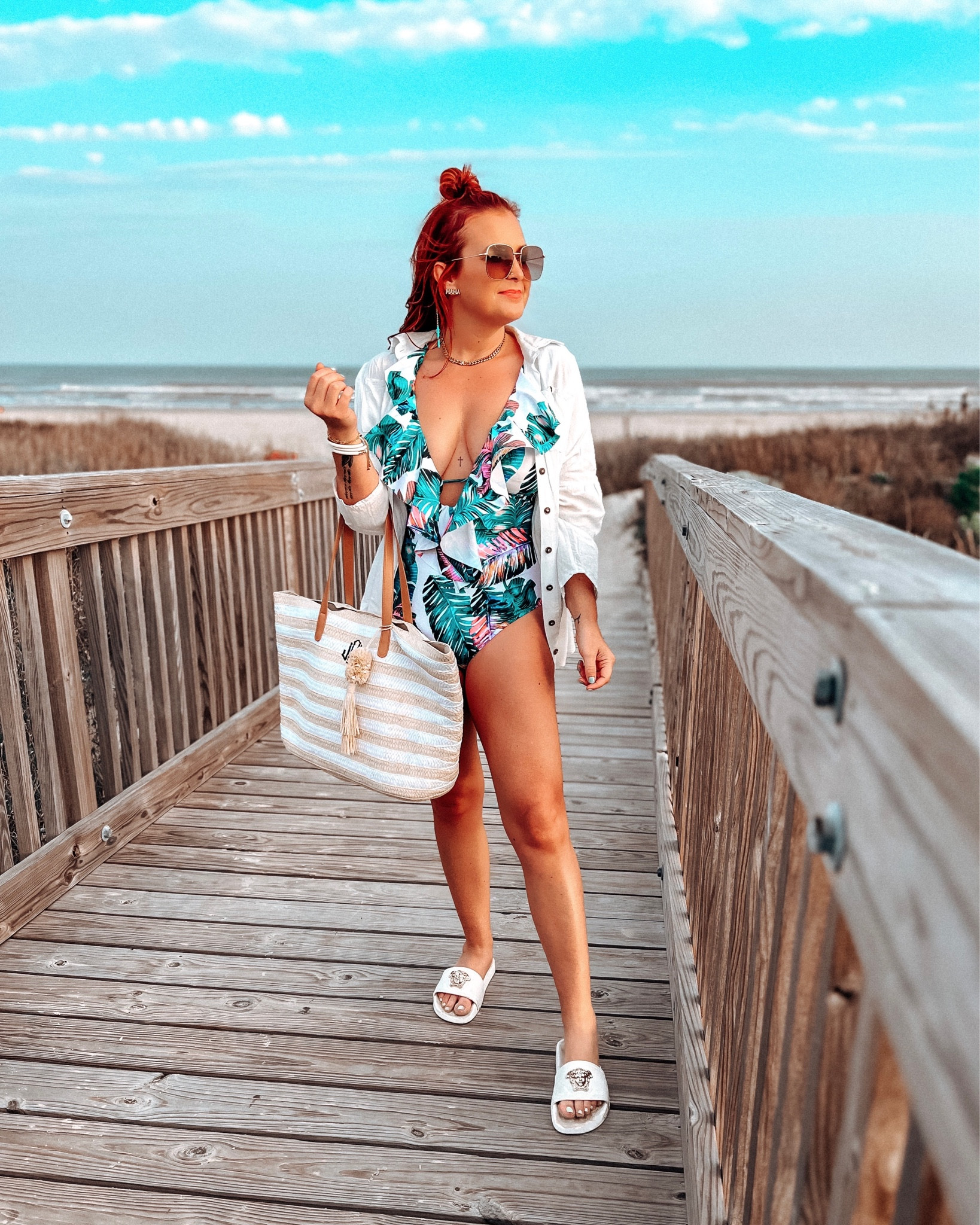 Beach Day One! Suit and button down are both amazon. Jewelry is ocean/pool safe, no tarnishing. 👏🏻👏🏻
Dressed in Delight 

#LTKtravel #LTKswim #LTKunder50