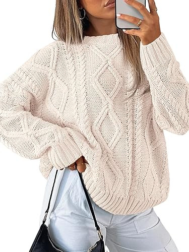 Trendy Queen Women's Oversized Cable Knit Crewneck Sweaters | Amazon (US)