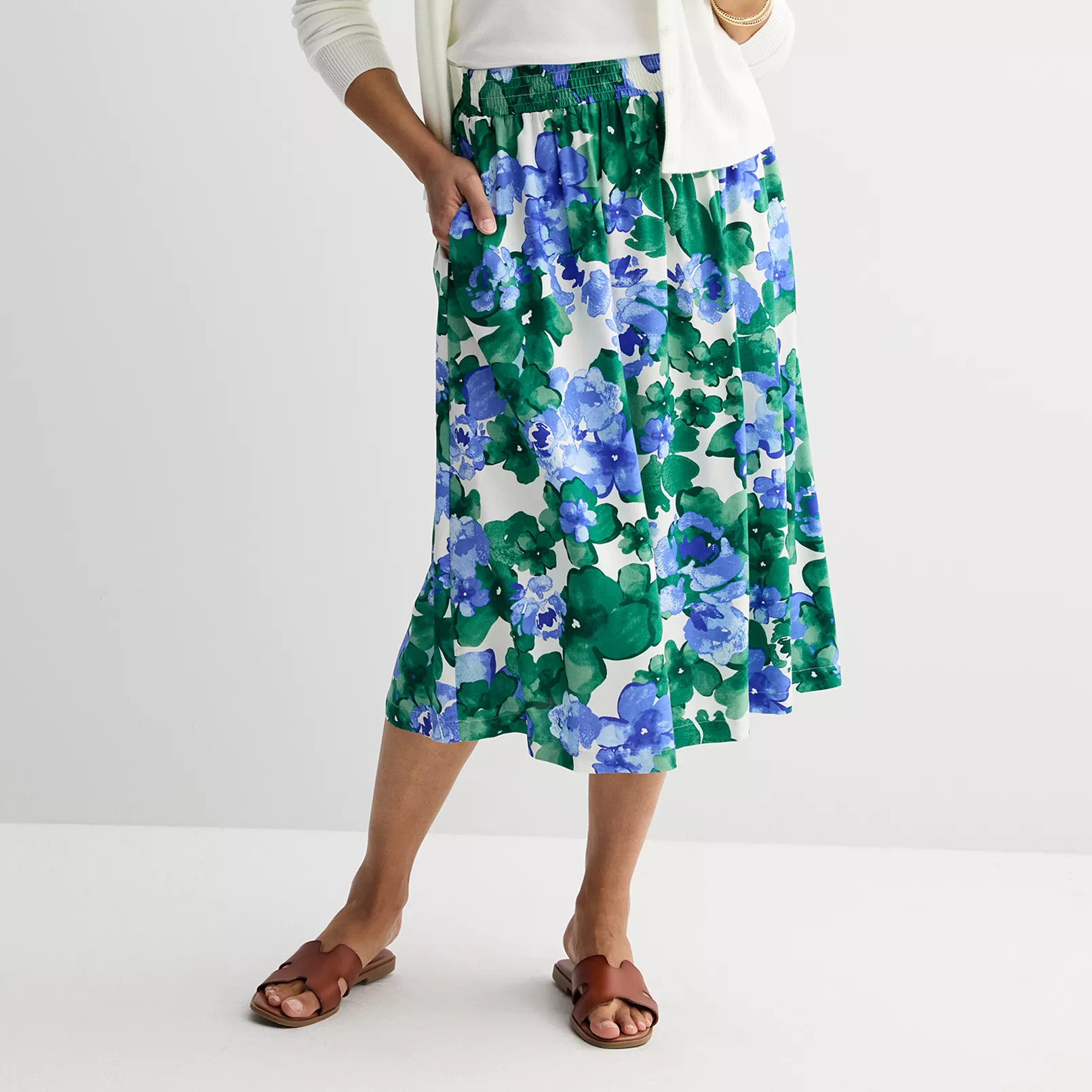 Women's Croft & Barrow® Elastic Waist Midi Skirt | Kohl's