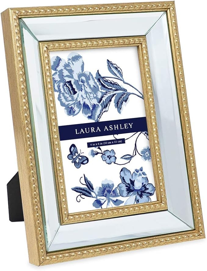 Laura Ashley 4x6 Gold Mirror Bead Picture Frame, Classic Mirrored Frame with Beaded Border, Wall-... | Amazon (US)