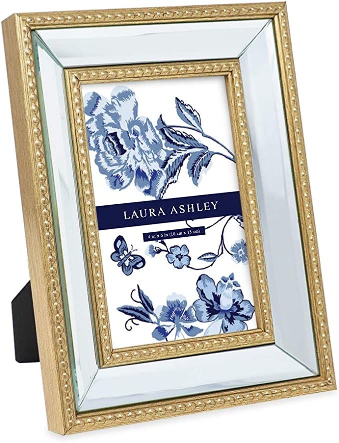 Laura Ashley 4x6 Gold Mirror Bead Picture Frame, Classic Mirrored Frame with Beaded Border, Wall-... | Amazon (US)