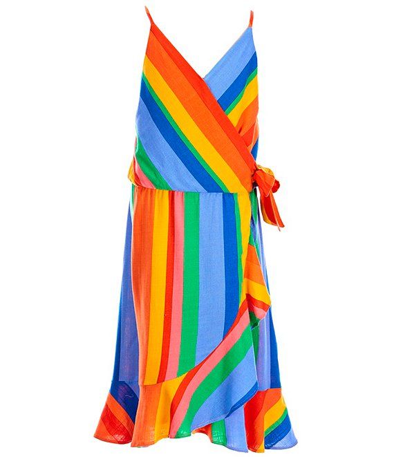 Girls Big Girls 7-16 Sleeveless Faux Wrap Woven Stripe Dress | Dillards