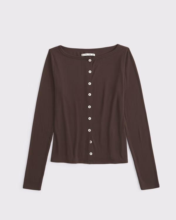 Long-Sleeve Slash Button-Through Top | Abercrombie & Fitch (US)