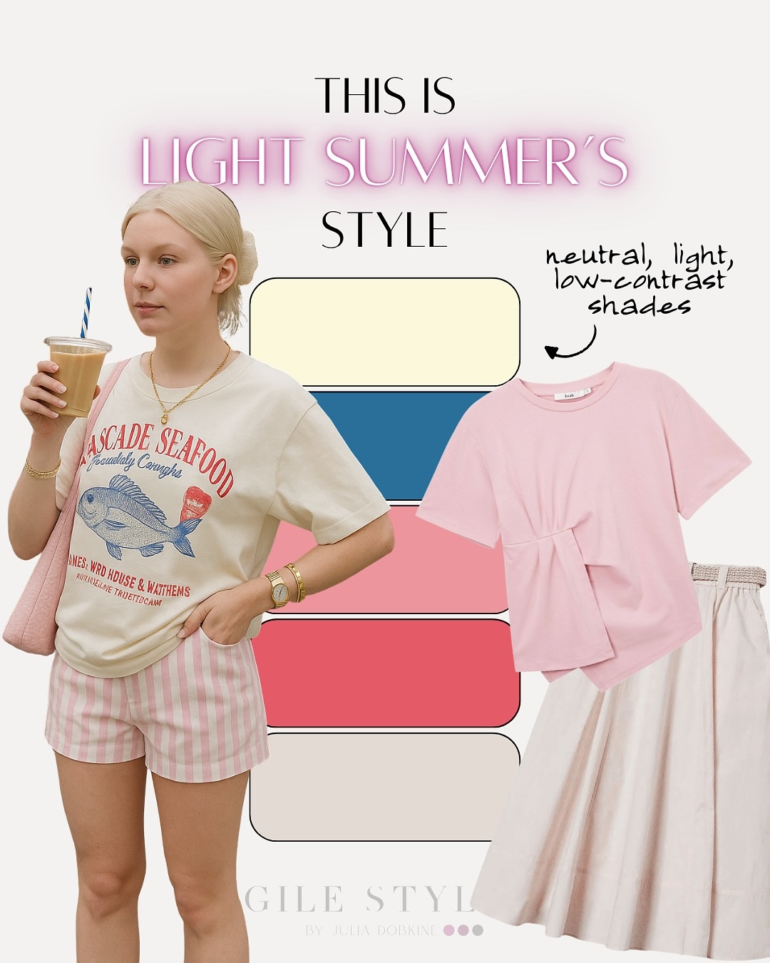 🌸 SUMMER STYLES explained

Summer types are the queens of softness, elegance, and grace. Their palettes are cool, muted, and refined — but each in their own way:

🎀 Light Summer is all about airy and pastel tones with low contrast — think strawberries and cream.
💧 Soft Summer stays grounded and subtle — dusty blues, mauves, and quiet neutrals.
🧊 True Summer is the ultimate cool palette — soft yet powdery, with serene balance.
🫐 Cool Summer brings slightly more contrast and boldness while staying powdery and cool.

Each Summer palette whispers rather than shouts — but that’s where its magic lies 💙 Learn how to style your palette with the link in bio! 🙌

#SummerColorPalette #ColorAnalysis #LightSummer #SoftSummer #TrueSummer #CoolSummer #SeasonalColorAnalysis #SummerStyle #CoolTones #ElegantStyle