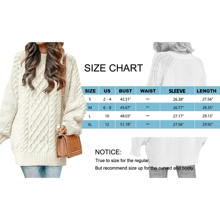 MOSHU Oversized Sweaters for Women Cable Knit Chunky Pullover Sweater | Walmart (US)