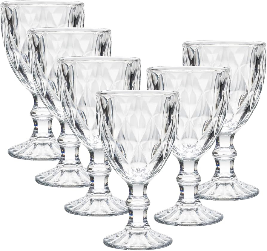 Beille Set of 6 Clear Carved Goblet Water Glasses Home Decor Entertaining Essentials Glassware, 1... | Amazon (US)