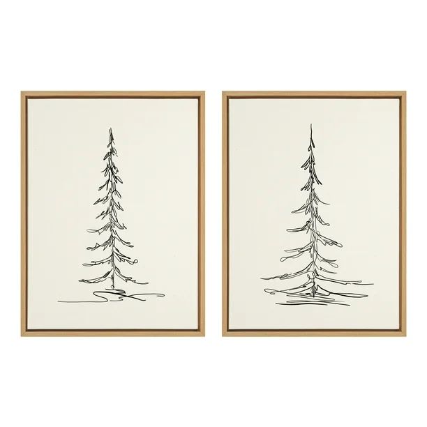 Kate and Laurel Sylvie Minimalist Evergreen Trees Framed Linen Textured Canvas Wall Art by The Cr... | Walmart (US)