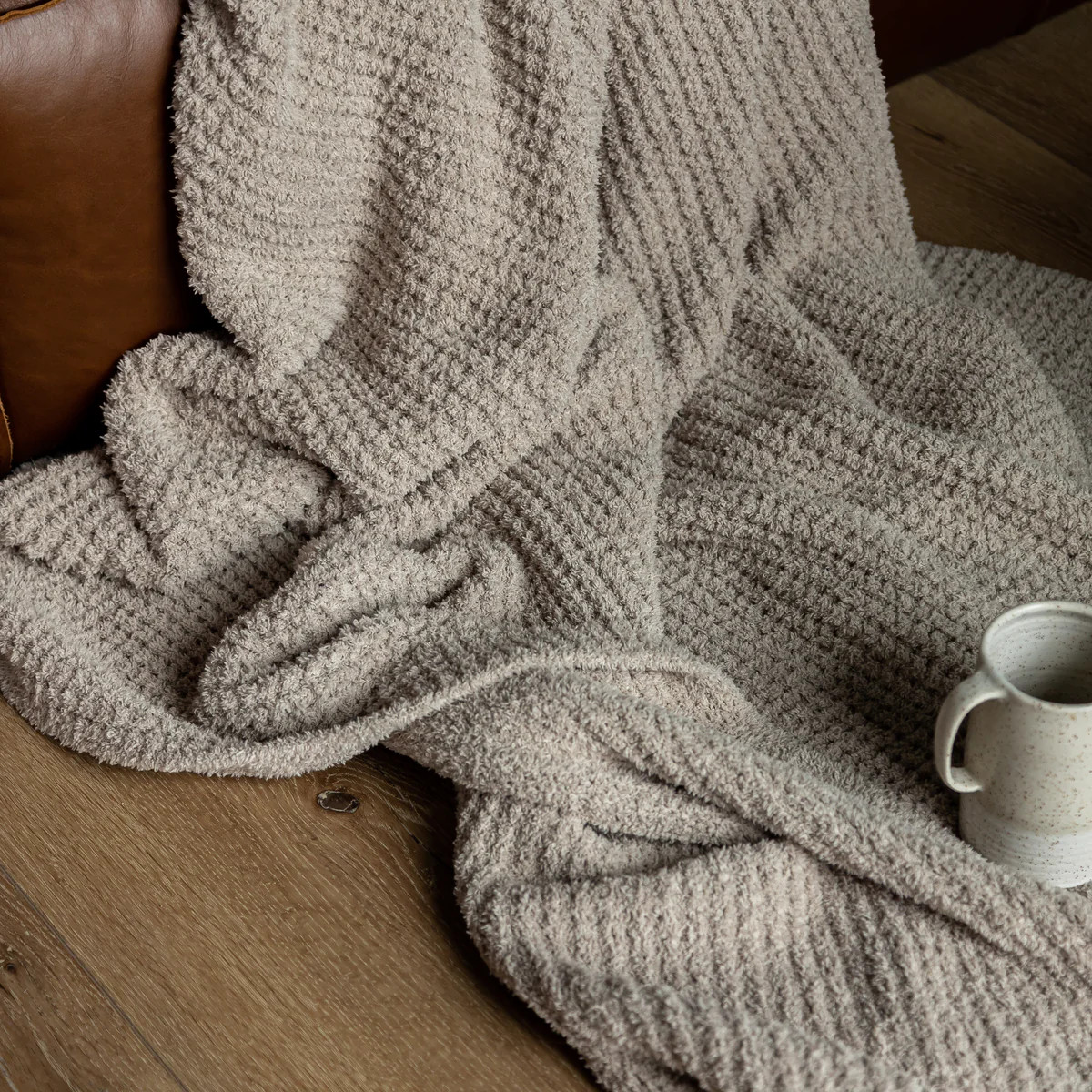 Greige Waffle Extended Throw | Sunset Snuggles