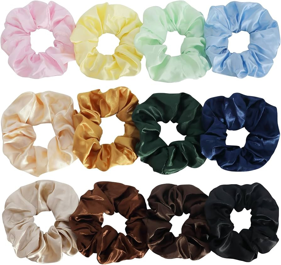 12 Pcs Hair Scrunchies Satin Hair Scrunchies Silk Scrunchies Elastic Hair Ties Ropes Scrunchie fo... | Amazon (US)
