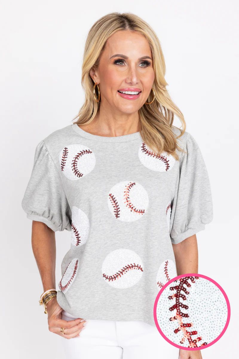 Ruthie Baseball Top- Gray | Avara