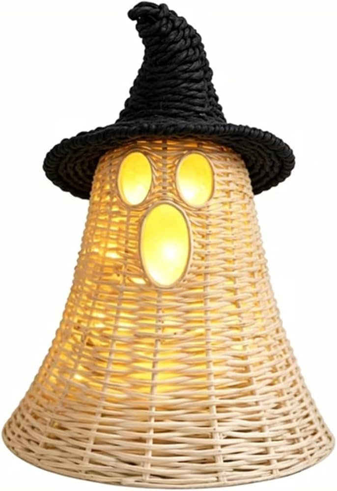 Halloween Woven Rattan Ghost Decor with Witch Hat, LED Light | Handmade Rattan, Tabletop Figurine... | Amazon (UK)
