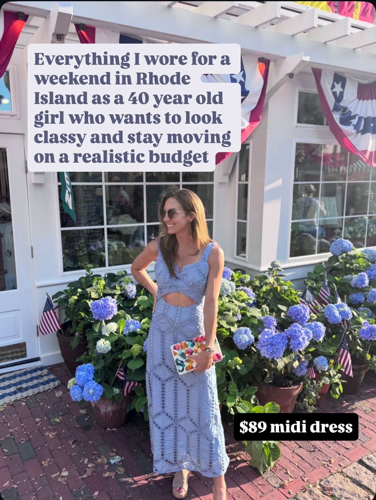 I spent the weekend in Newport, Rhode Island and I’m sharing with you all the cute and comfy outfits I took starting with this blue eyelet midi dress ￼