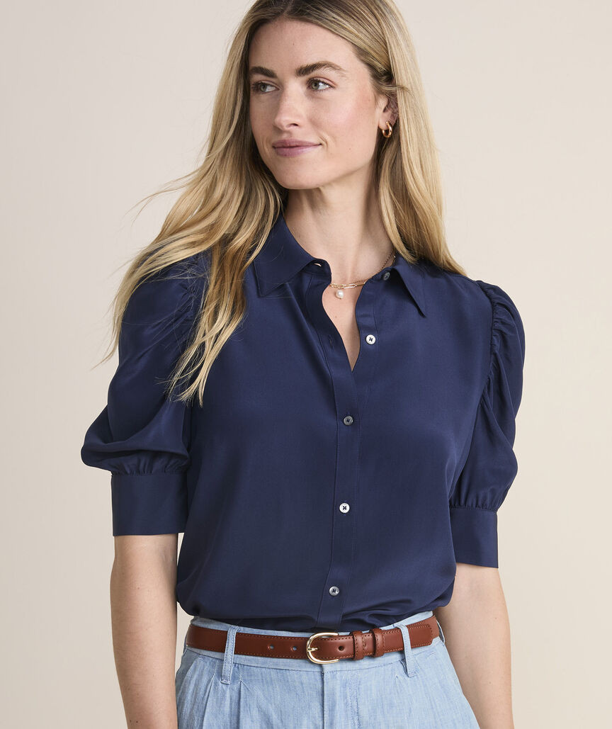 Puff-Sleeve Button-Front Blouse | vineyard vines
