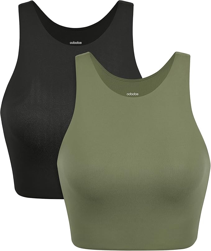 ODODOS 2-Pack Racerback Sports Bra for Women Medium Support Non Padded Yoga Bra with Band Sleevel... | Amazon (US)