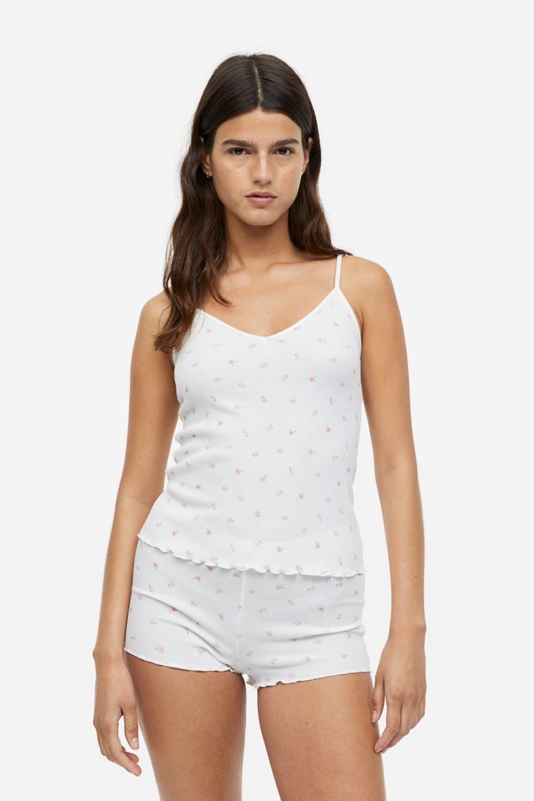 Pajama Camisole Top and Shorts - White/flowers - Ladies | H&M US | H&M (US + CA)