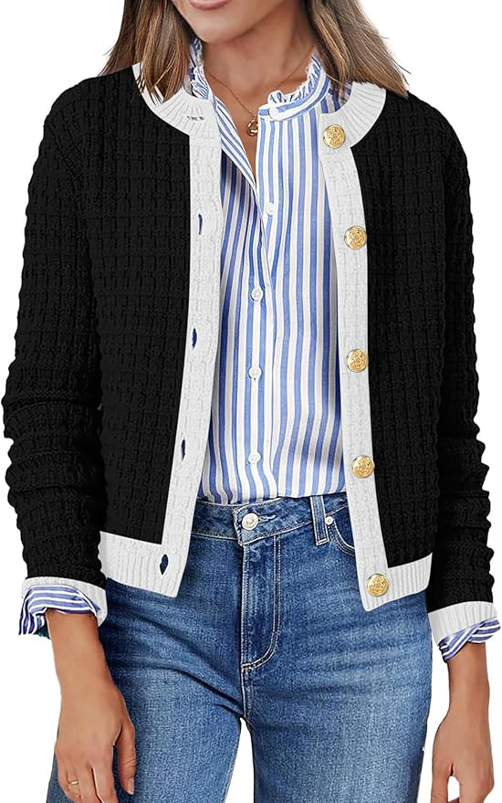 Zeagoo Women's 2025 Cardigan Sweaters Button Down Crew Neck Open Front Long Sleeve Knit Cropped J... | Amazon (US)
