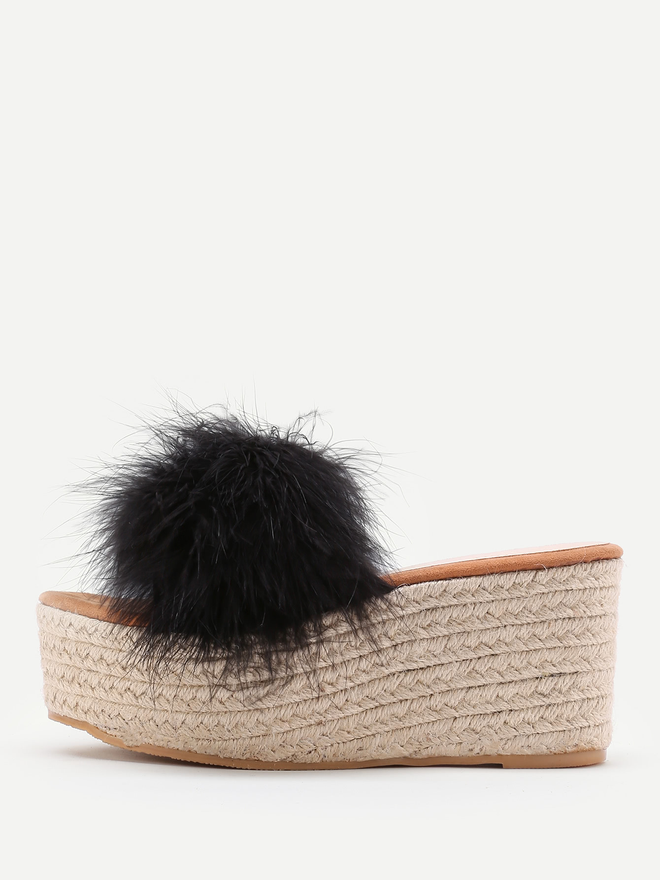 Faux Fur Embellished Woven Wedge Sandals | SHEIN