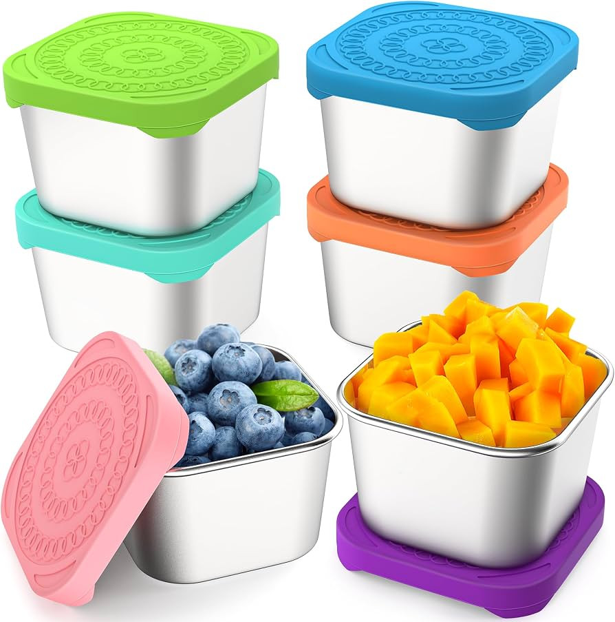 6 Pack 6oz Stainless Steel Snack Containers, Easy Open Leak Proof Stainless Steel Food Storage Co... | Amazon (US)