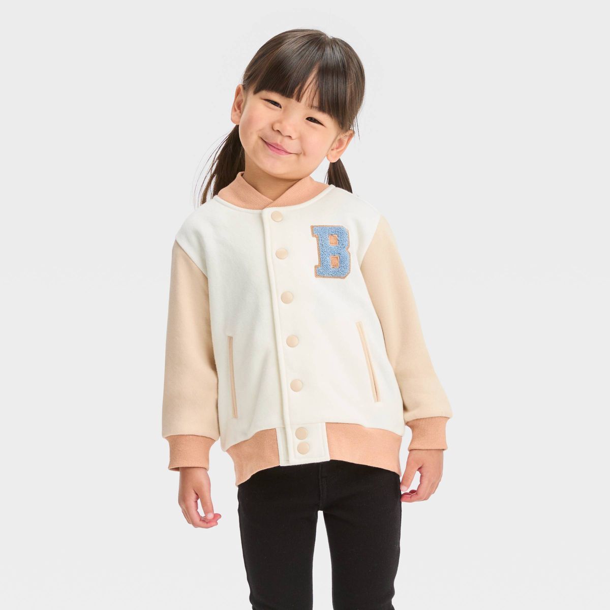 Toddler Girls' Bluey Varsity Bomber Jacket - Cream | Target