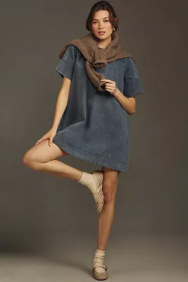 Porridge Short-Sleeve Denim Swing Mini Dress | Anthropologie (US)